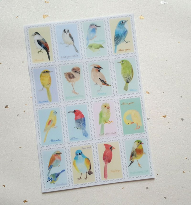 萌动物系列-手绘鸟邮票贴纸 - 贴纸 - 其他材质 