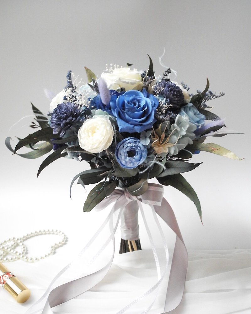 Patti Florist幸福婚礼 蓝色不凋花捧花 - 干燥花/捧花 - 植物．花 蓝色