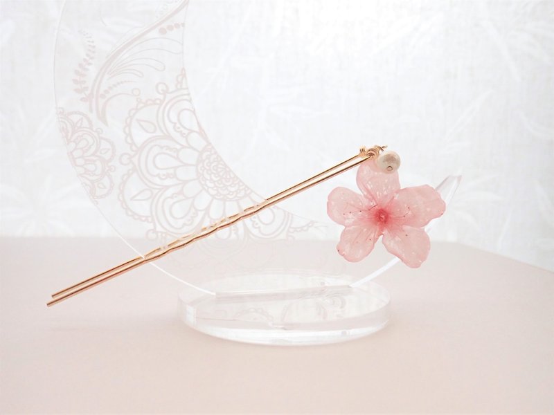 Real Sakura Cotton Pearl Hairpin - 发饰 - 植物．花 粉红色