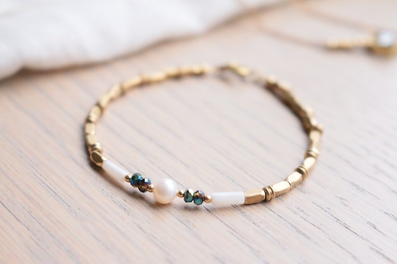 天然珍珠 玛瑙 黄铜 手链 (0838)倒数计时 - 手链/手环 - 宝石 白色
