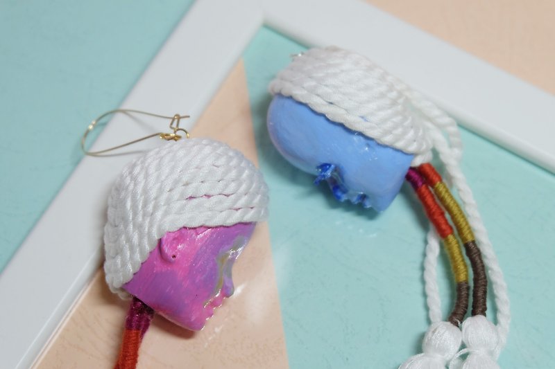 復古芭比改造塗鴉波点編織繩波西米风格誇張耳環/趣怪禮物 - 耳环/耳夹 - 硅胶 蓝色