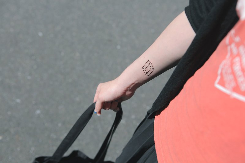 日本期间限定 刺青 纹身贴纸 长方体 长方形 立体 几何 - 纹身贴 - 纸 黑色