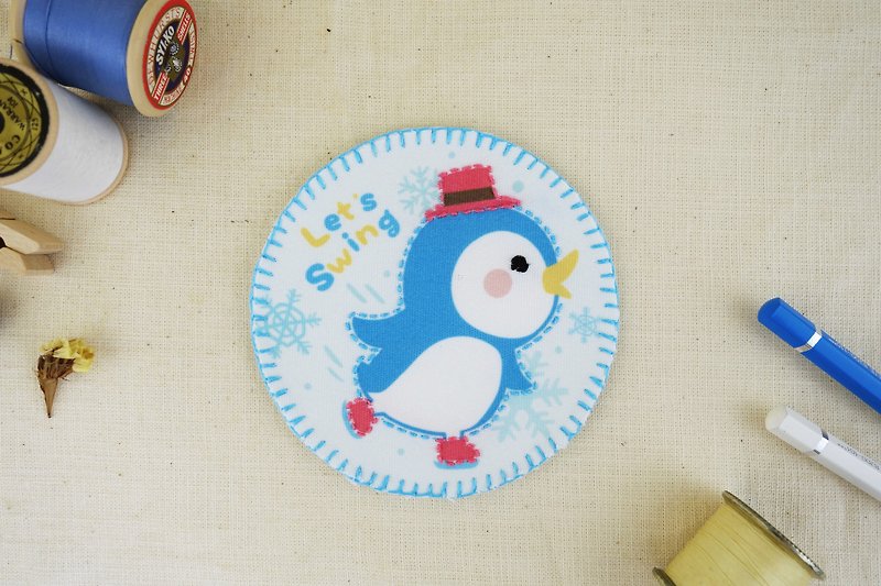 手缝布杯垫-蓝色企鹅 - 杯垫 - 聚酯纤维 多色