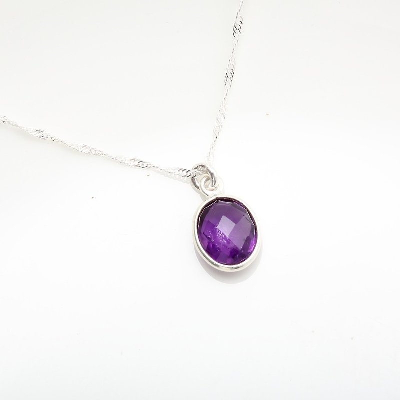 椭圆 天然紫水晶 Amethyst s925 纯银 项链 生日 周年 情人节 - 锁骨链 - 水晶 紫色