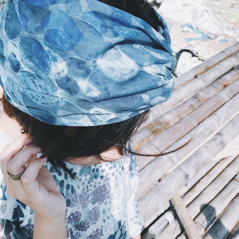 人鱼的眼泪 巾帽式 松紧极宽版/手工发带 - 发饰 - 棉．麻 蓝色