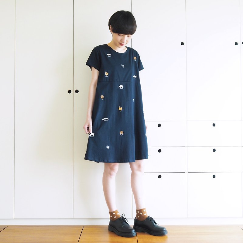 cat bread dress : navy - 洋装/连衣裙 - 棉．麻 蓝色