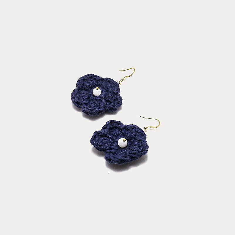 织花之花-深蓝 | 耳环 耳夹 - 耳环/耳夹 - 铜/黄铜 蓝色