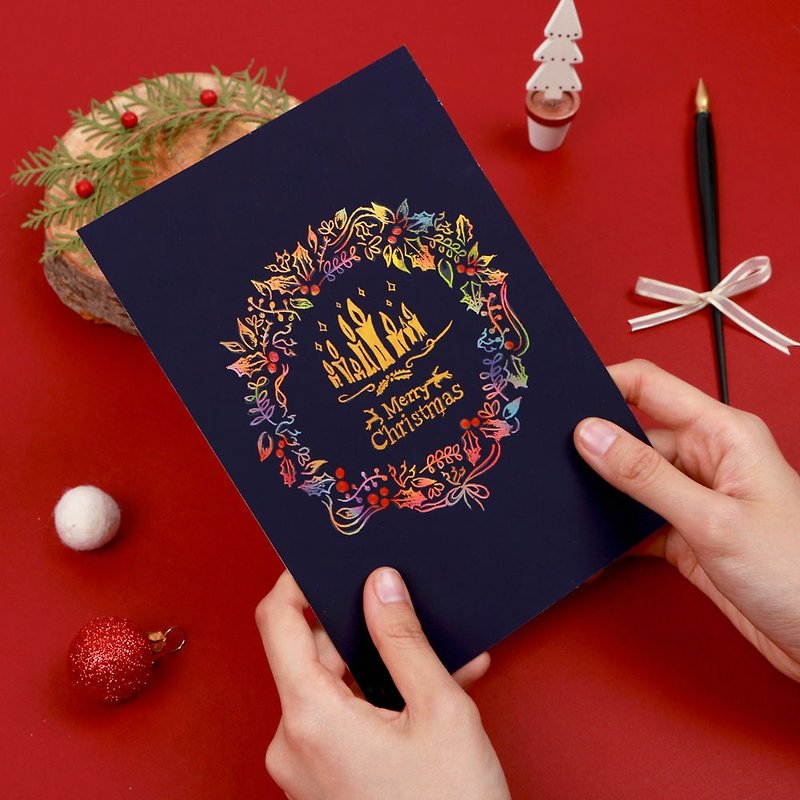 圣诞节-LAGO 圣诞卡片手刮画-圣诞烛光花环,LGO40877 - 卡片/明信片 - 纸 多色