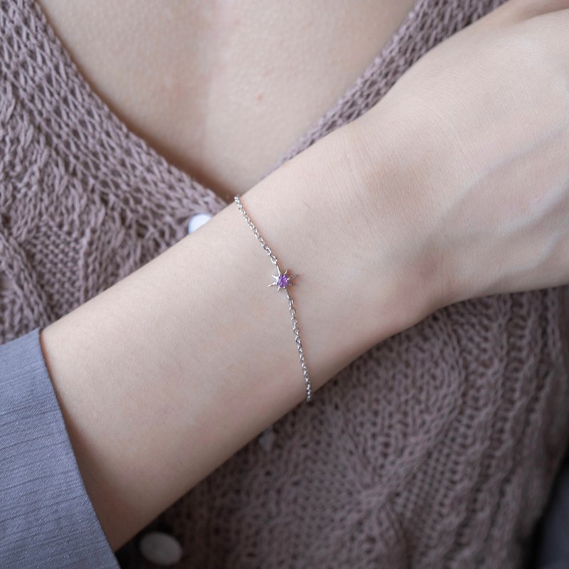紫水晶925纯银星芒手链 - 手链/手环 - 宝石 银色