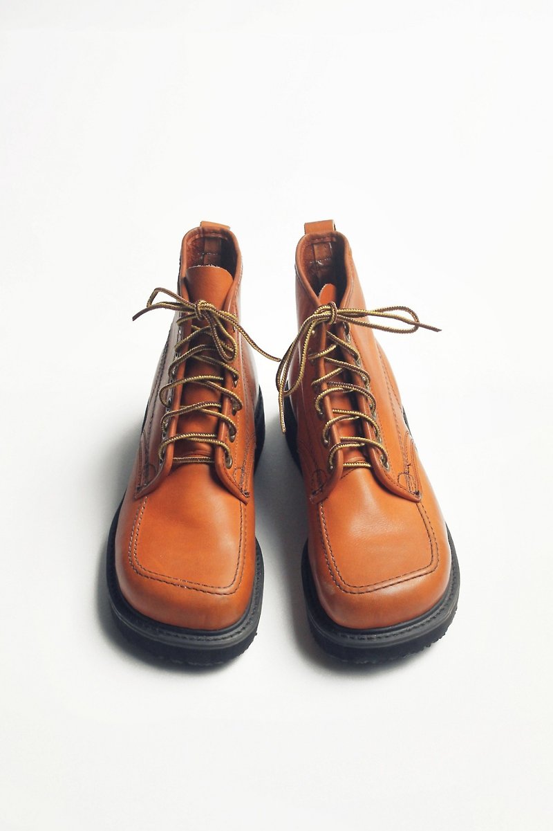 70s 美制焦糖笨踝靴｜Knapp 6-eye Work Boots US 8D EUR 40 -Deadstock - 男款靴子 - 真皮 橘色