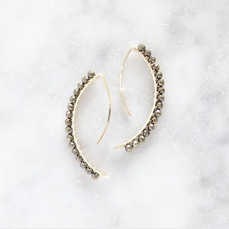 14kgf*Pyrite wrapped marquis pierced earring - 耳环/耳夹 - 宝石 银色