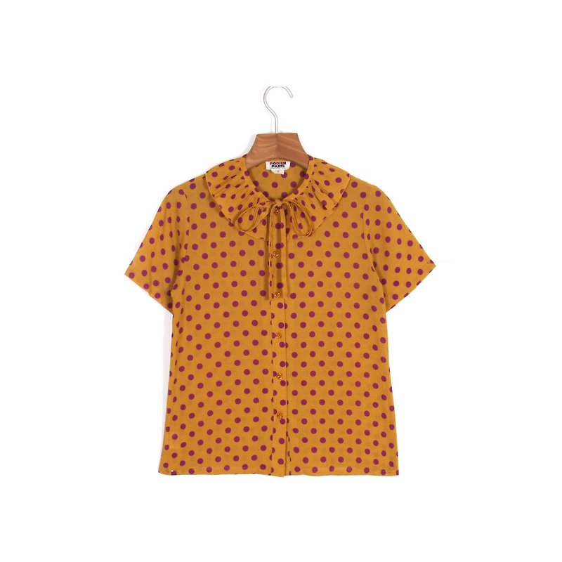【蛋植物古着】蜂蜜水玉印花短袖古着衬衫 - 女装衬衫 - 聚酯纤维 橘色