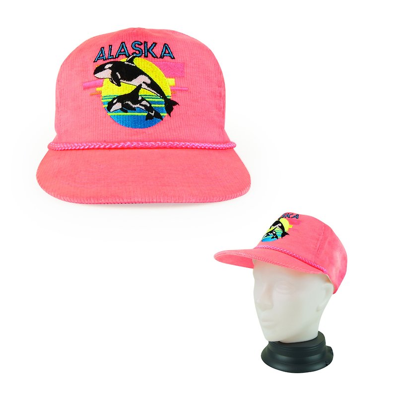 A·PRANK :DOLLY ::复古着VINTAGE Alaska海豚刺绣亮粉红色灯芯绒鸭舌帽棒球帽 - 帽子 - 棉．麻 