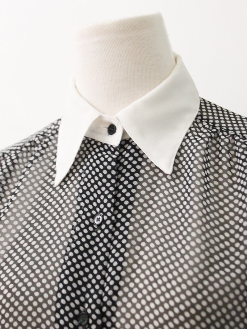 日本制复古拼接领点点黑色长袖古着衬衫 Vintage Blouse - 女装衬衫 - 聚酯纤维 黑色