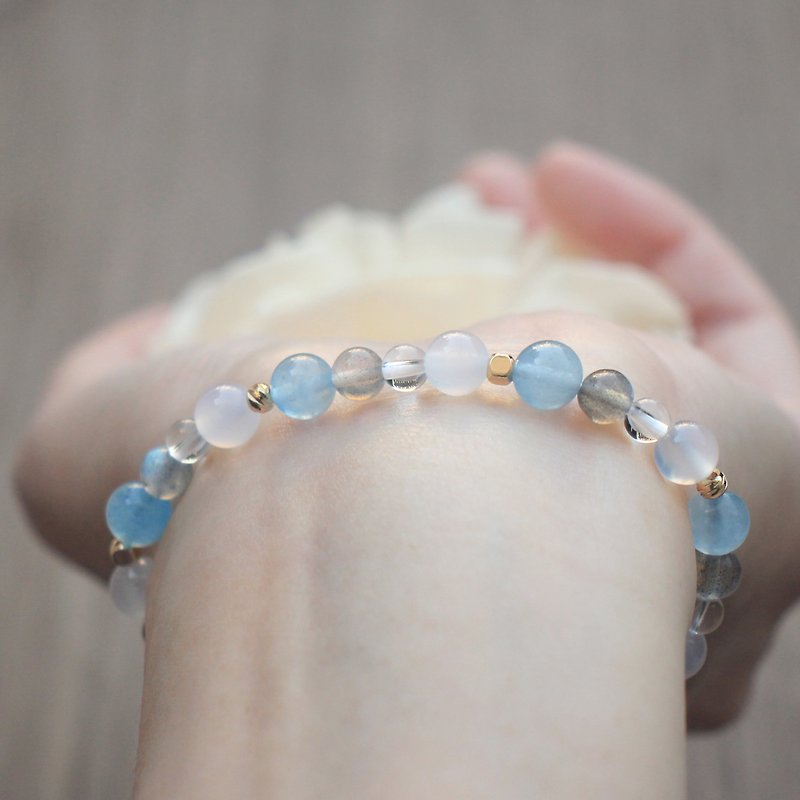 水晶手链 | 搭配海蓝宝 | 拉长石 | 白水晶 | 白玉髓 - 手链/手环 - 水晶 蓝色