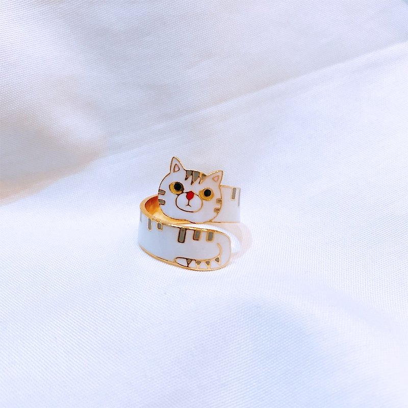 大王猫 | 绕指戒指 - 戒指 - 珐琅 白色