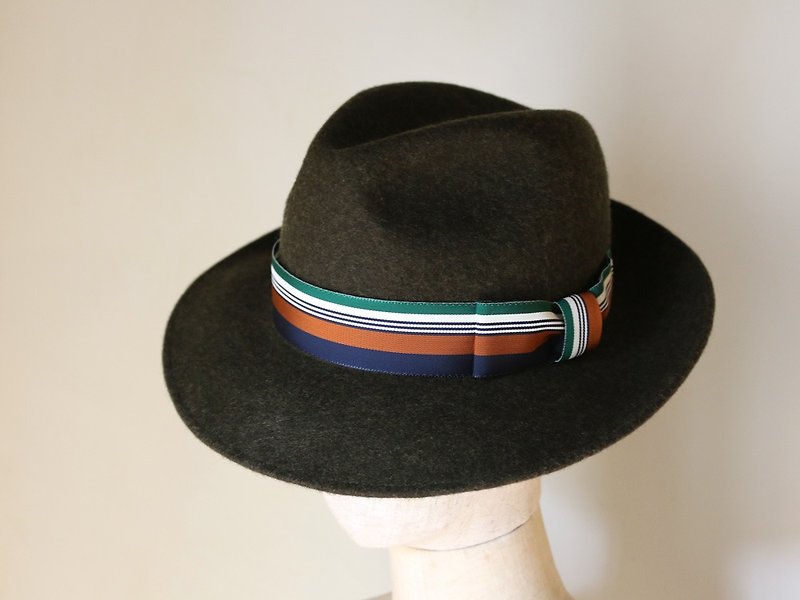 ウールフェルトの中折れハット"Jean Winter Stripe" - 帽子 - 羊毛 绿色