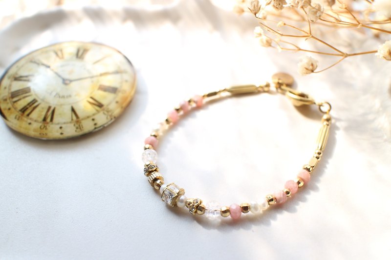 粉色温柔-红纹石 珍珠 锆石 黄铜手环 - 手链/手环 - 其他金属 