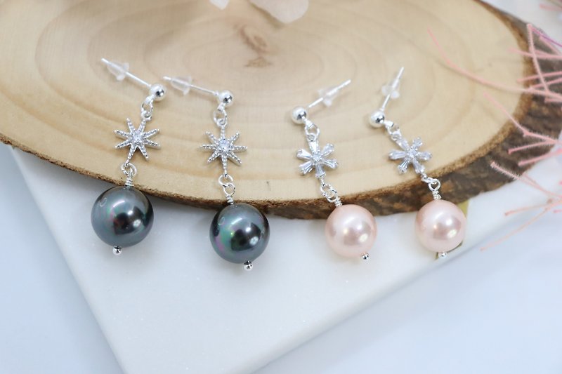 Swarovski Pearls Drop Cubic Crystal 925 Silver Post Earrings - 耳环/耳夹 - 珍珠 
