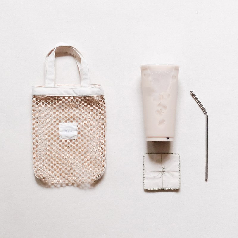 麻编织环保饮料提袋 - 随行杯提袋/水壶袋 - 棉．麻 白色