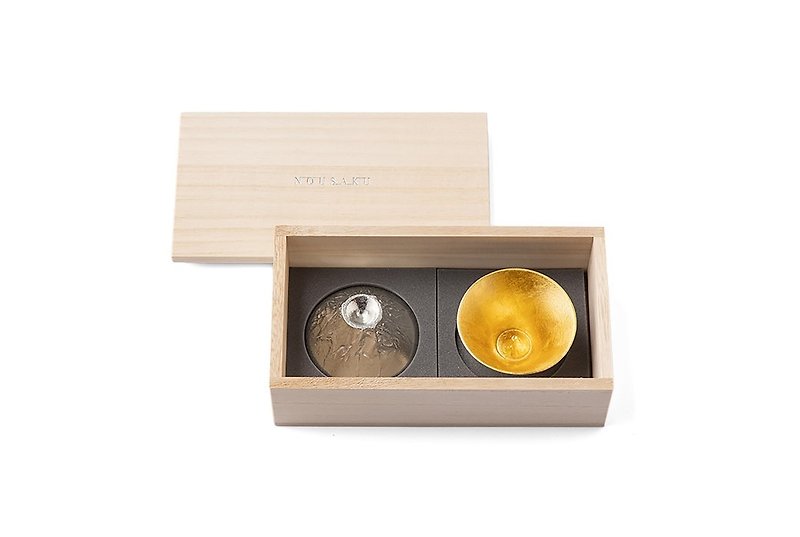 富士山风情杯(蓝色&樱花)木盒组 - 茶具/茶杯 - 其他金属 金色