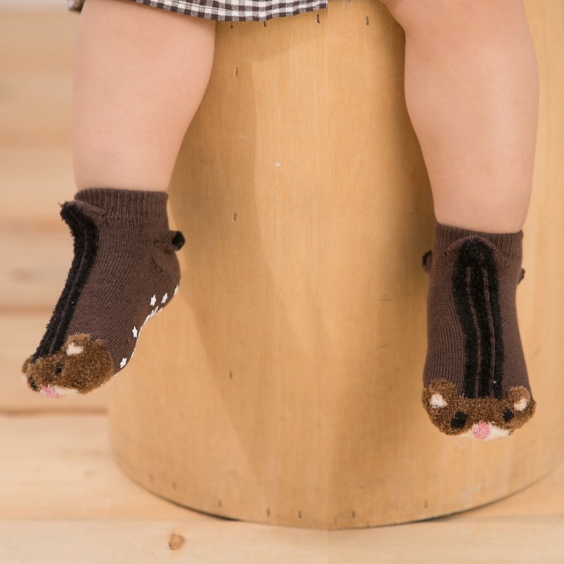 贝宝3D公仔宝宝袜_小栗鼠 - 婴儿袜子 - 棉．麻 咖啡色