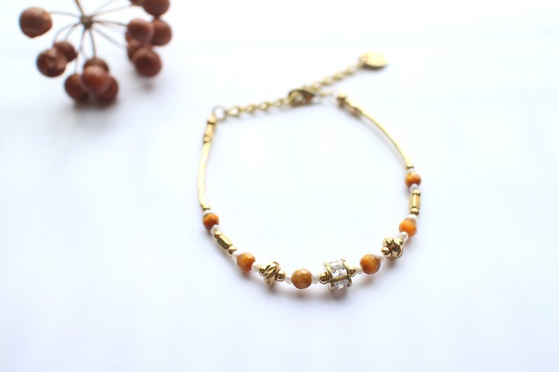 小金莎-虎眼石 珍珠 锆石 黄铜手链 - 手链/手环 - 其他金属 金色
