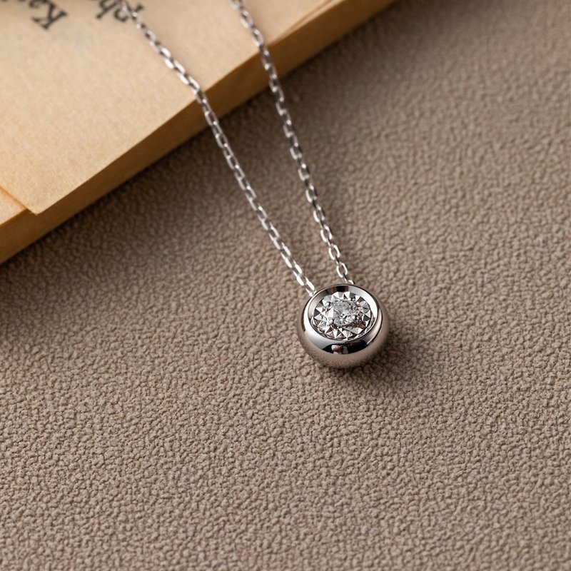 【Moriarty Jewelry】单钻包镶放大款 - 圆钻 - 18K 白K金 项链 - 项链 - 钻石 