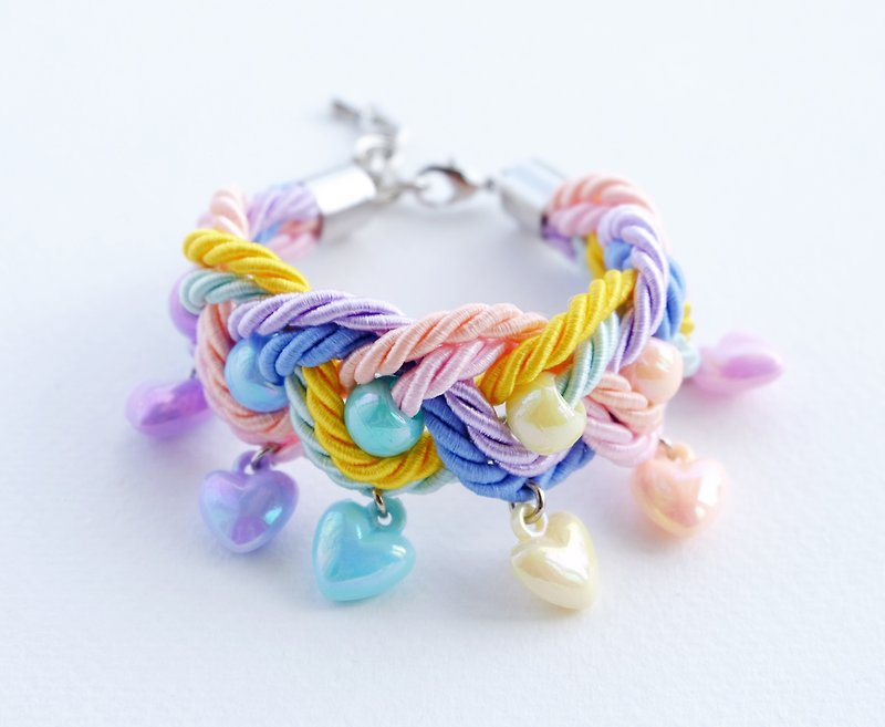 Colorful rainbow statement bracelet with pastel heart charm  - 手链/手环 - 其他材质 多色