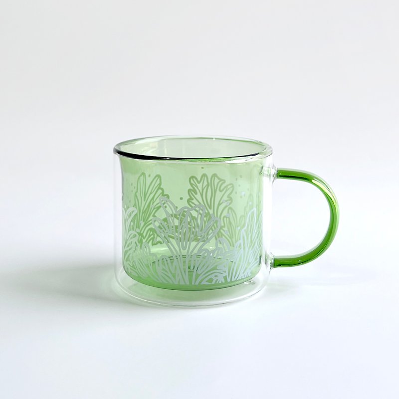 蕨饮双层玻璃杯2.0-亚洲猴脑鹿角蕨| 马克杯 耐热玻璃杯 母亲节 - 杯子 - 玻璃 绿色