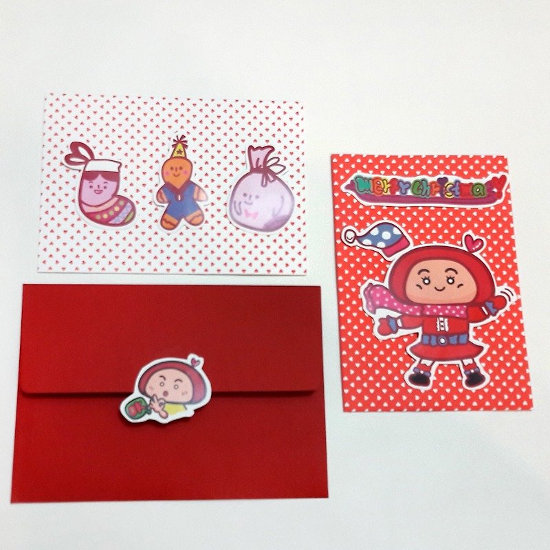 波波爱比 真爱圣诞DIY创意贴纸卡片 桃您欢心2入组 红白款 圣诞市集 - 卡片/明信片 - 纸 红色