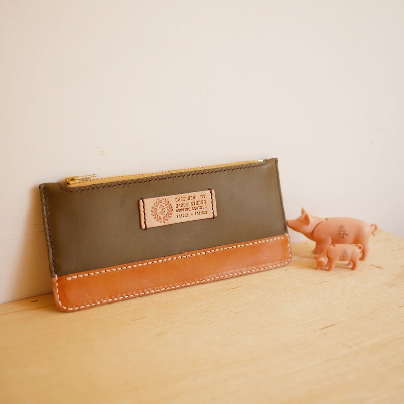 春猪双色笔袋 - 零钱包 - 真皮 多色