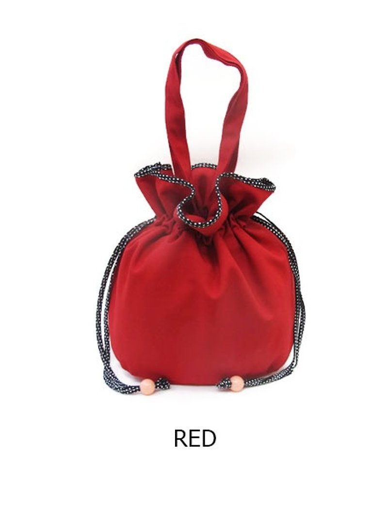 泰国Motta设计-少女日系风手提袋点点滚边及内里(红) - 手提包/手提袋 - 棉．麻 红色