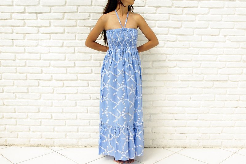 夏色スターフィッシュフリルロングワンピース   ブルー - 洋装/连衣裙 - 其他材质 蓝色