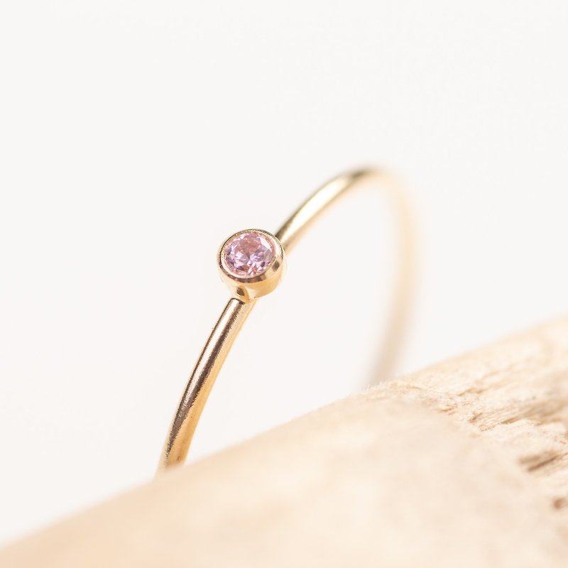Zoaje SWEDEN 手工戒指 14k注金包金 粉色水晶锆石 简约 法国小众 - 戒指 - 贵金属 粉红色