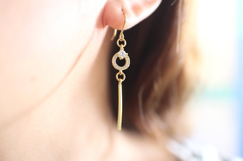 闪闪-锆石 黄铜耳环-可改夹 - 耳环/耳夹 - 铜/黄铜 金色