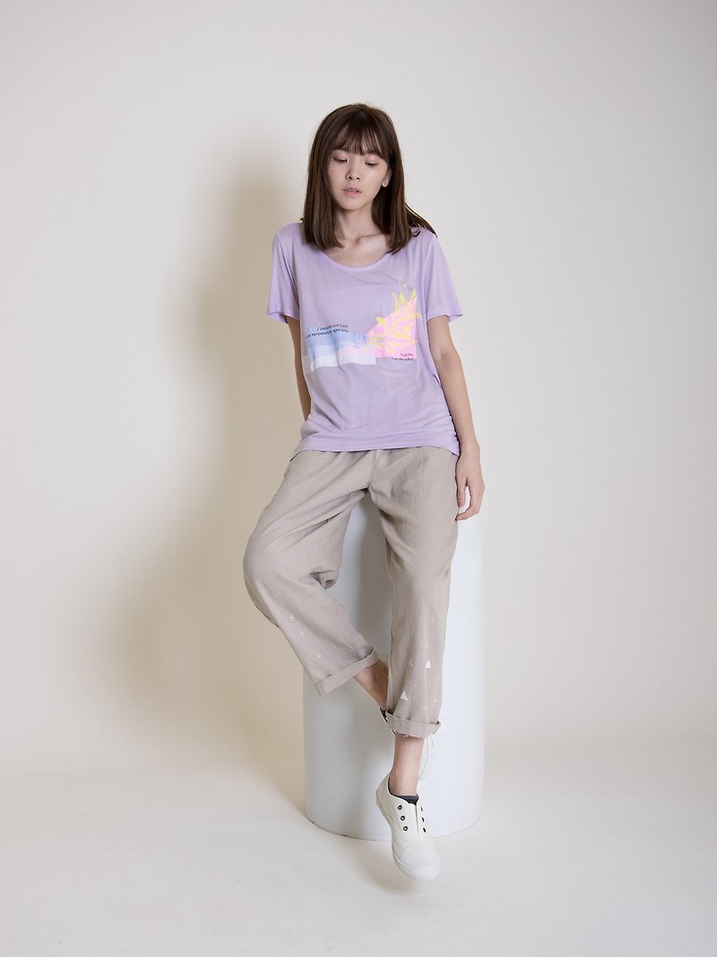 短版T 紫 - 女装 T 恤 - 棉．麻 紫色