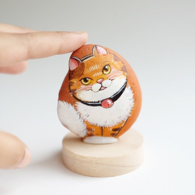 Orange Cat stone painting.Original art. - 玩偶/公仔 - 石头 橘色