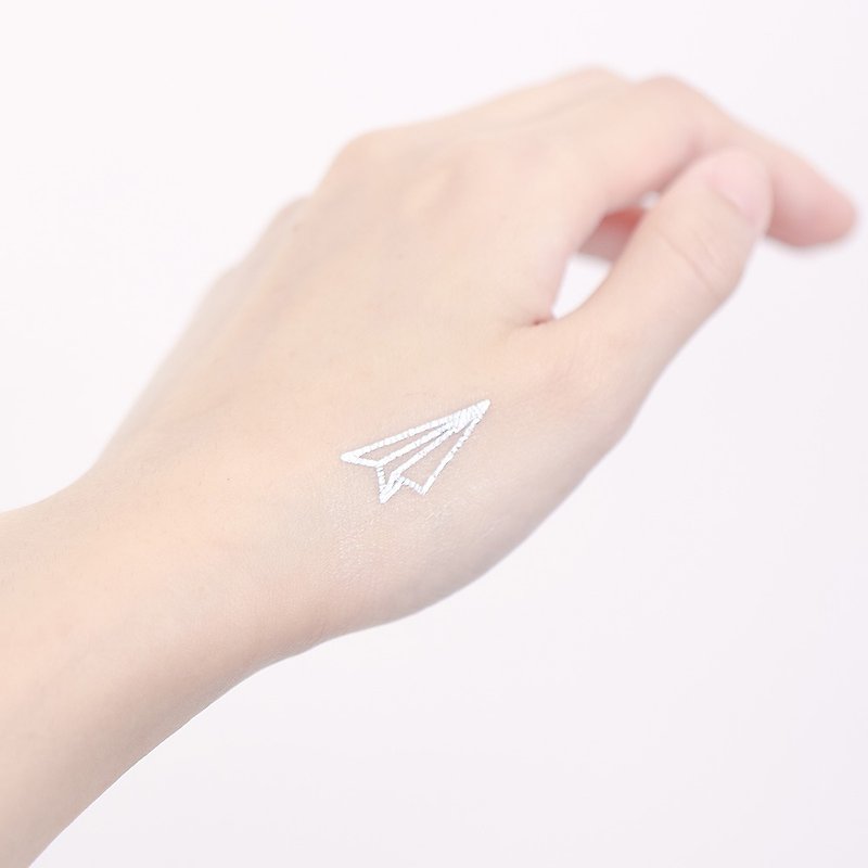 钻石银纹身贴纸 - 纸飞机 线条 2入 银色纹身 - 纹身贴 - 纸 银色