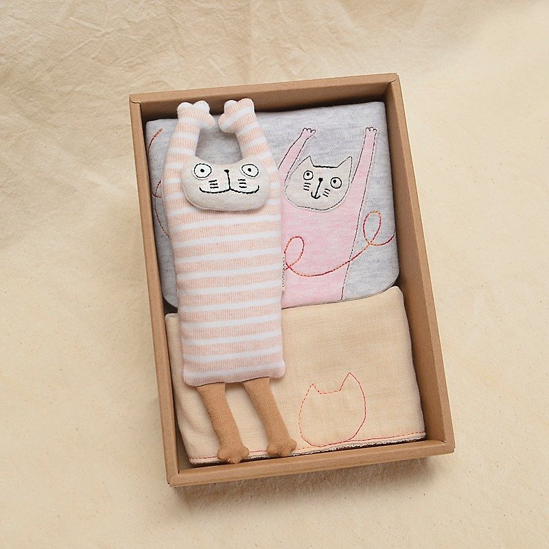 粉红嗨猫 弥月礼盒 - 满月礼盒 - 棉．麻 粉红色