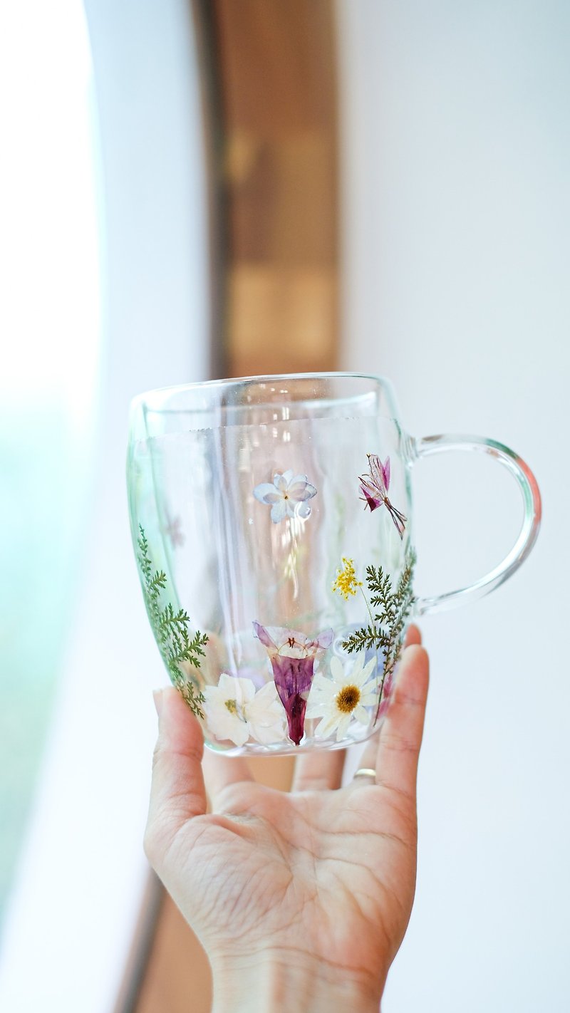 Double-walled glass, resin coated, dried flower lover - 杯子 - 玻璃 