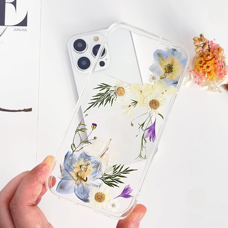 淡蓝花园手作押花手机壳 适用于iPhone Samsung Sony全系 - 手机壳/手机套 - 植物．花 