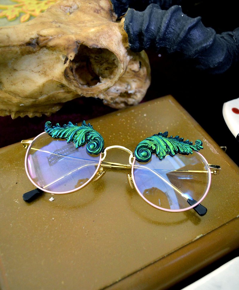 蓝绿色幻彩巴洛克雕花金丝平光眼镜 高质高清通透塑料镜片  - 眼镜/眼镜框 - 其他金属 金色
