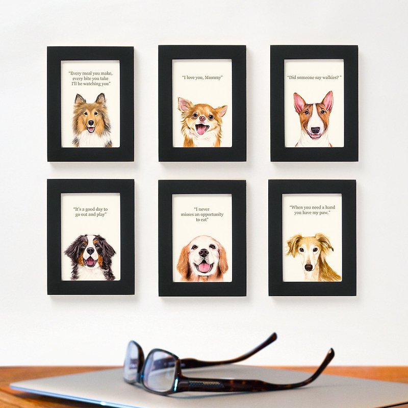 狗狗画像 卧房餐厅挂画 宠物水彩复制画 装饰画6幅 - 海报/装饰画/版画 - 纸 多色