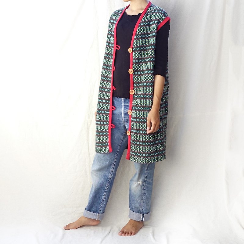 BajuTua /古着/ 70's 南美手工织布排扣长背心 - 女装背心 - 棉．麻 多色