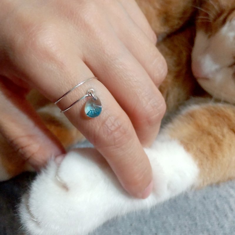 [清澈]。施华洛世奇蓝水晶 纯银戒指 - 戒指 - 宝石 蓝色
