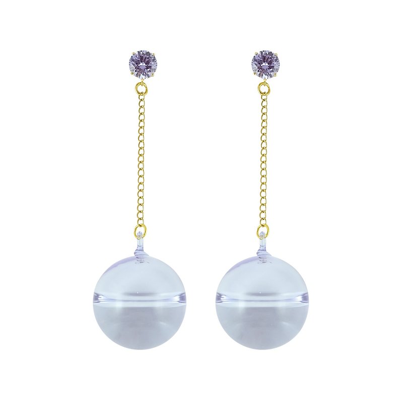 Crystal top long earring - purple - 耳环/耳夹 - 水晶 紫色