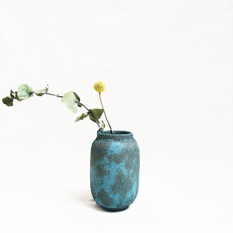 磨砂泡沫釉花器－Short Cylinder (海水蓝) - 花瓶/陶器 - 瓷 蓝色