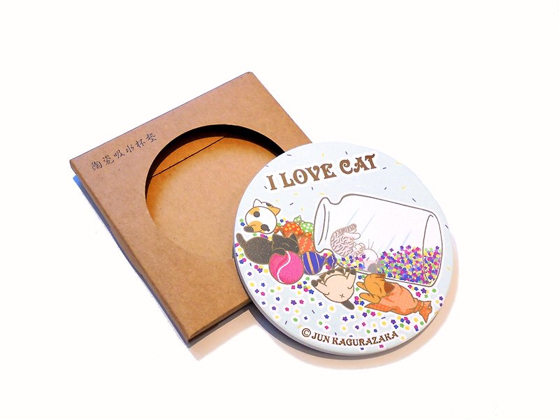 猫咪陶瓷吸水杯垫~水绿甜点糖果猫咪 - 杯垫 - 陶 多色