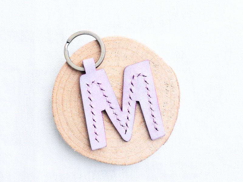 头文字M字母锁匙扣—白蜡皮组 好好缝 皮革材料包 钥匙圈 意大利 - 皮件 - 真皮 紫色